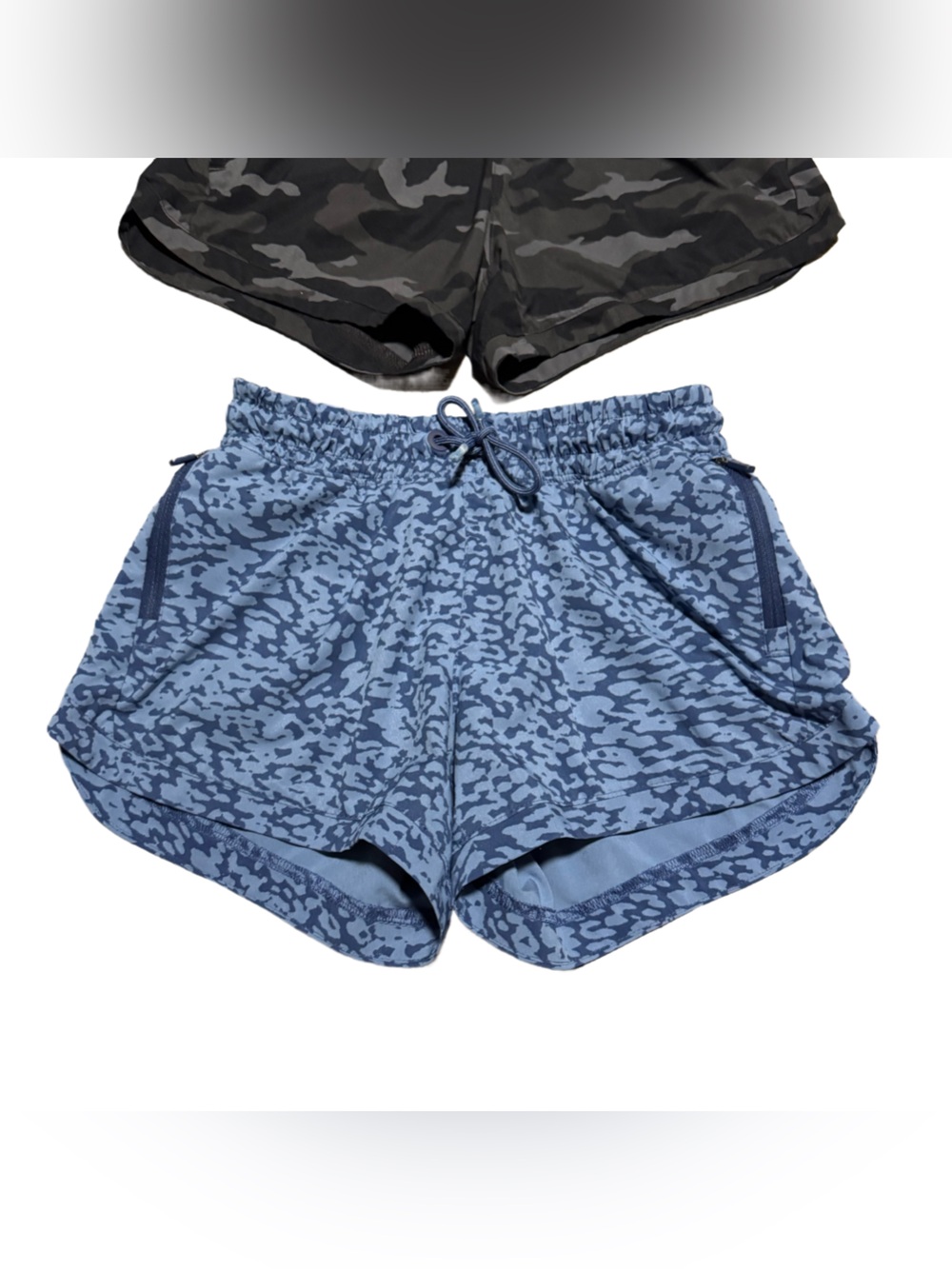 Athleta Girl Shorts Size Large Bundle of 2 Blue Leopard Black Camo Athletic Run - Picture 3 of 5